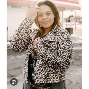 Willow And Root Leopard Cheetah Moto Jacket Suede Biker Women's XS Preppy Chic
